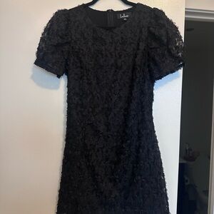 Lulu's Black Puff Sleeve Flower Detail Dress